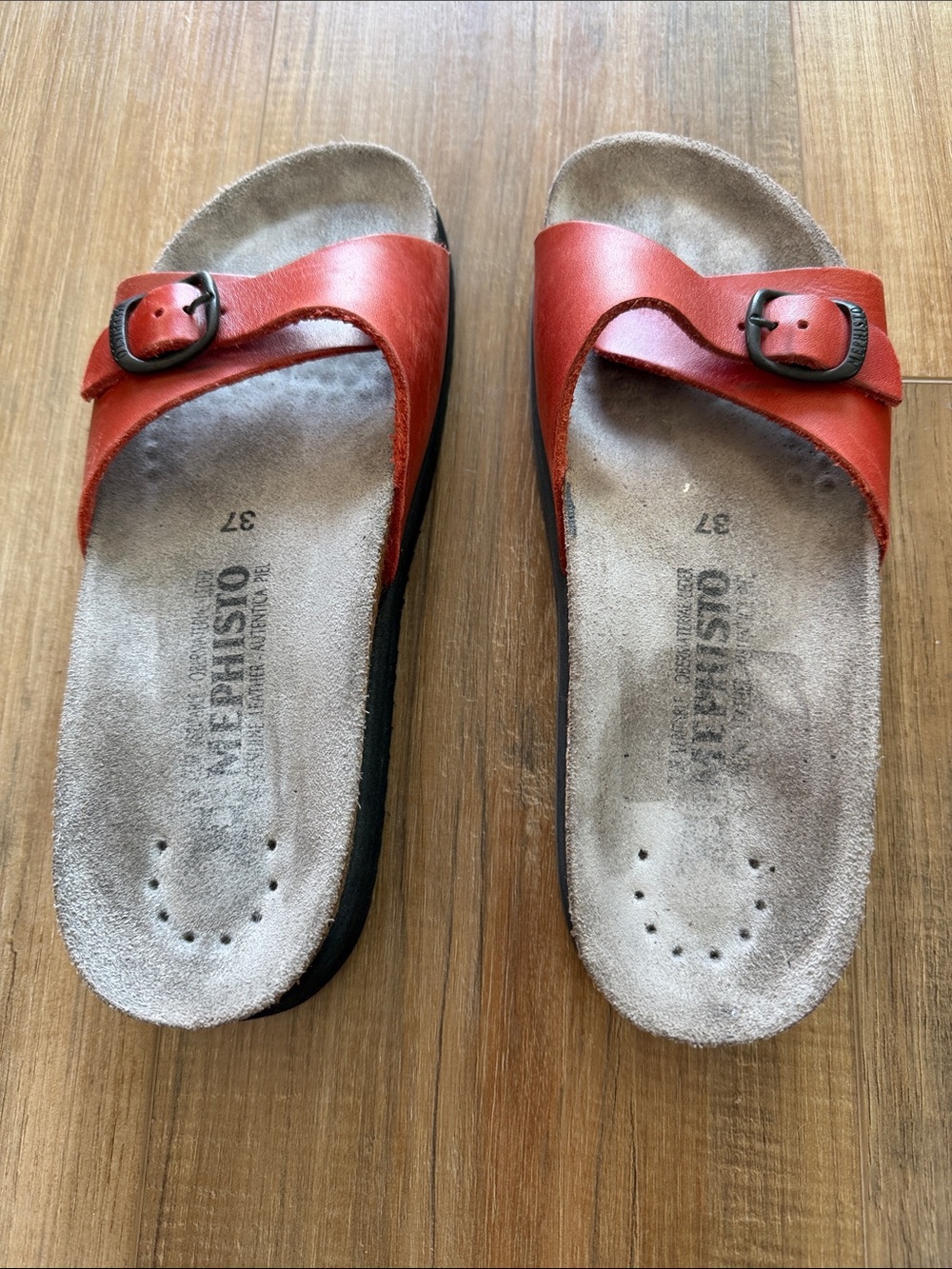 Mephisto Women's Burnt Orange Single-Buckle Leather Slide Sandals